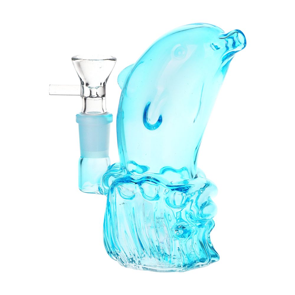 2CT BUNDLE - SeshGear Jumping Dolphin Glass Water Pipe - 5" / 14mm F / Pink, Blue