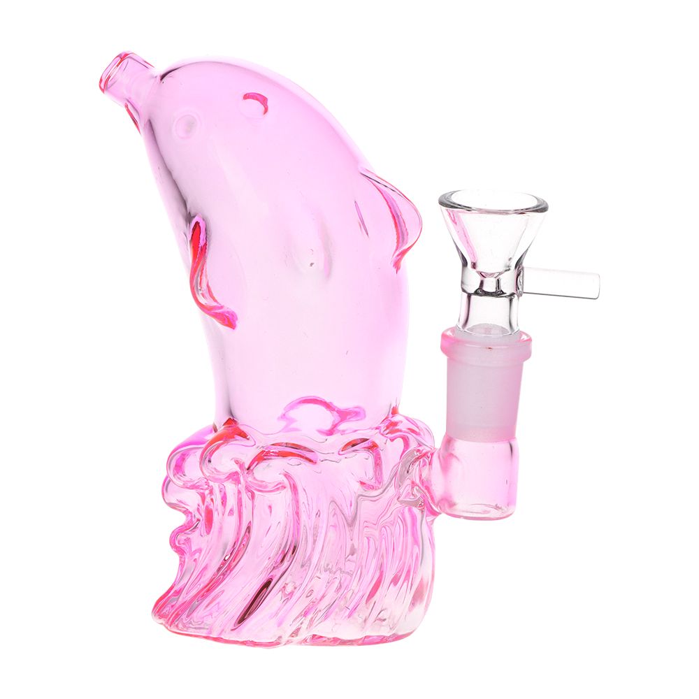 2CT BUNDLE - SeshGear Jumping Dolphin Glass Water Pipe - 5" / 14mm F / Pink, Blue