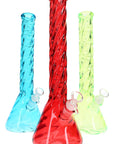 Twisted Glass Beaker Bong “Frost Spiral” – Ice Pinch – 14½″ – Assorted Colors