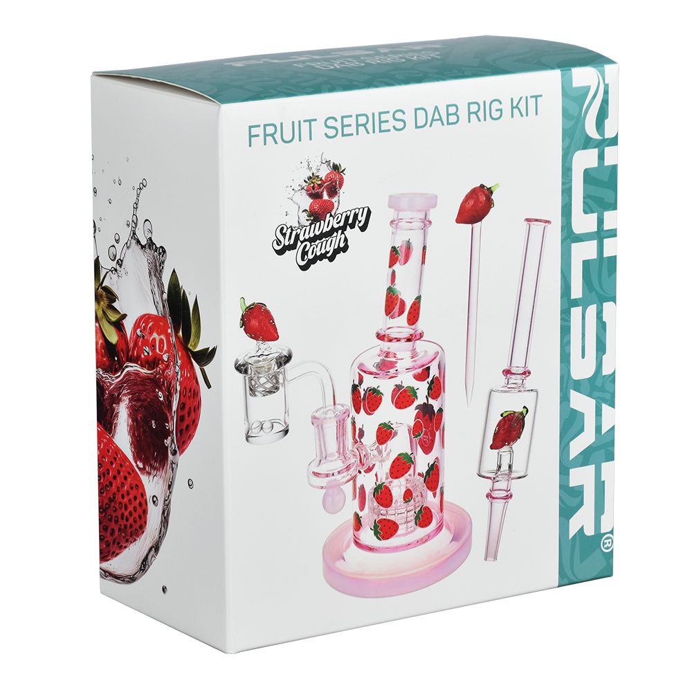 Pulsar Fruit Series Strawberry Cough Glow In The Dark Dab Rig Kit - 8" / 14mm F