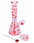 Pulsar Valentine's XOXO Glass Beaker Water Pipe & Hand Pipe Set - 10" / 14mm F