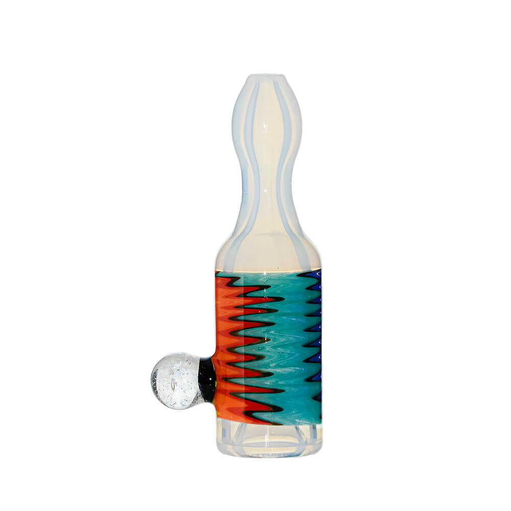 Calibear Premium Glass Chillum Pipe W/ Wigwag Swirls &amp; Dichro Marble