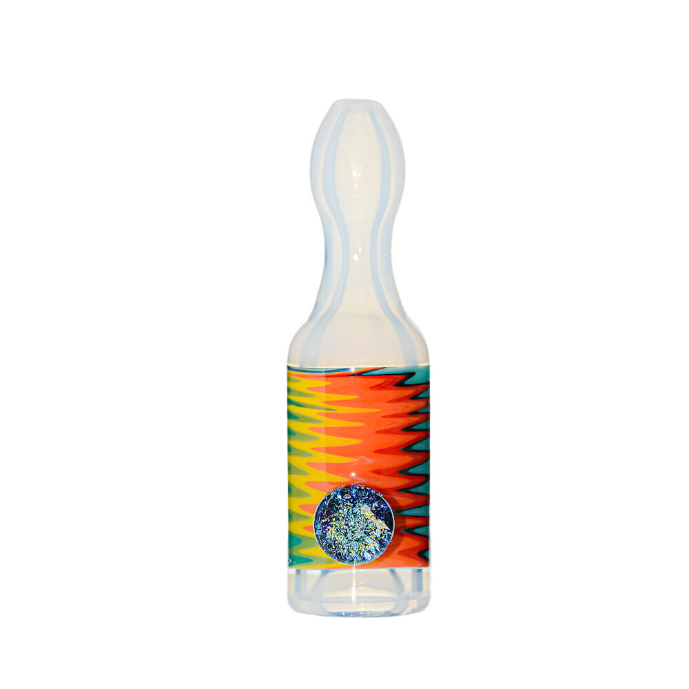 Calibear Premium Glass Chillum Pipe W/ Wigwag Swirls &amp; Dichro Marble