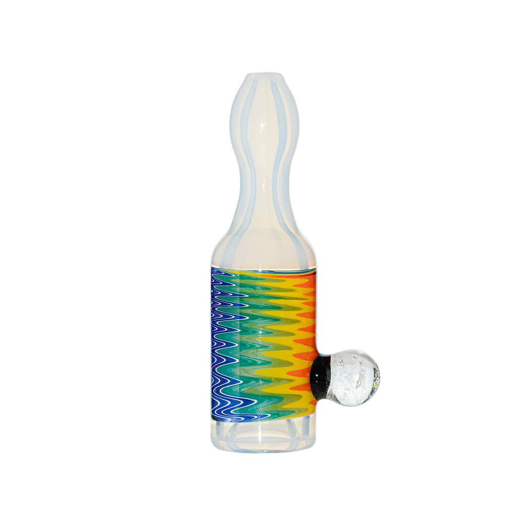 Calibear Premium Glass Chillum Pipe W/ Wigwag Swirls &amp; Dichro Marble