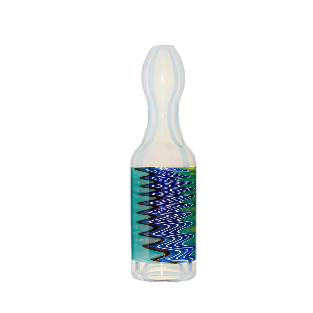 Calibear Premium Glass Chillum Pipe W/ Wigwag Swirls &amp; Dichro Marble