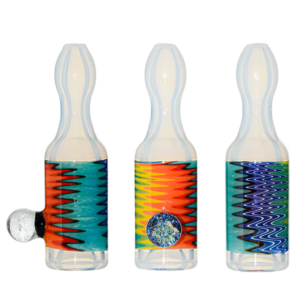 Calibear Premium Glass Chillum Pipe W/ Wigwag Swirls &amp; Dichro Marble