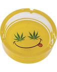YELLOW SMILEY LEAF GLASS ASHTRAY