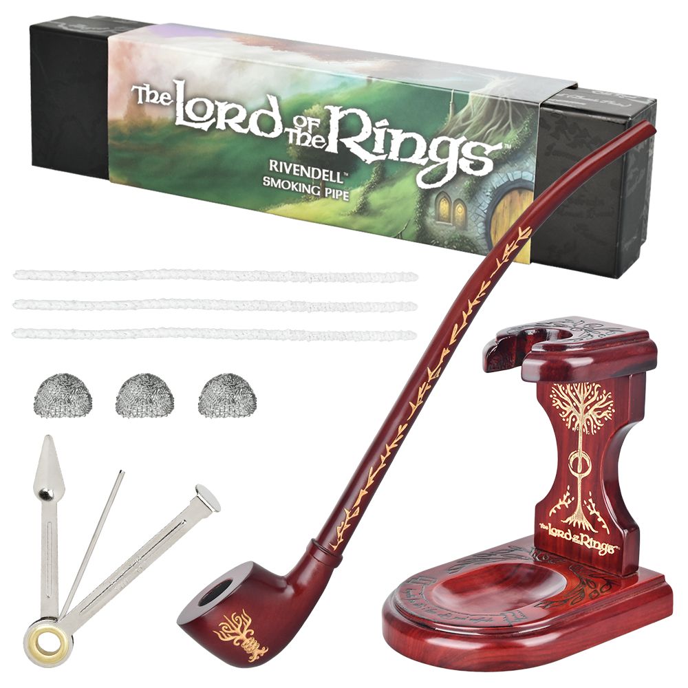 Pulsar Shire Pipes x LoTR RIVENDELL Pipe &amp; MIDDLE-EARTH Pipe Stand Bundle - 12.75"